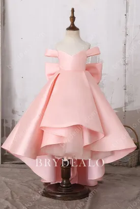 Pink Off-shoulder Big Bow Designer Structured High Low Flower Girl Dress