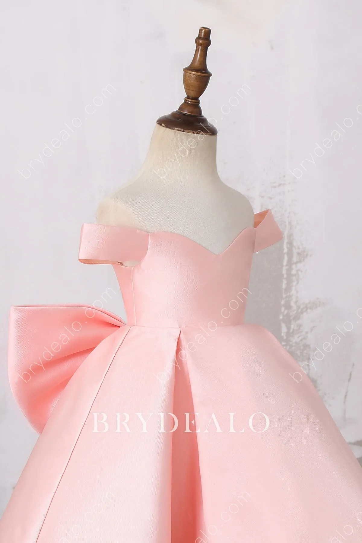Pink Off-shoulder Big Bow Designer Structured High Low Flower Girl Dress