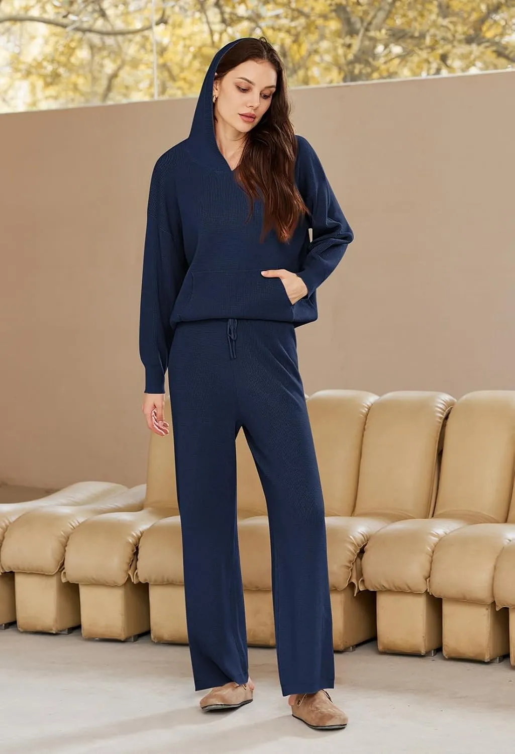 Pink Queen Sweater Set for Women Pullover Hoodie Matching Wide Leg Pants Loose Knitted Sweatsuit with Pocket