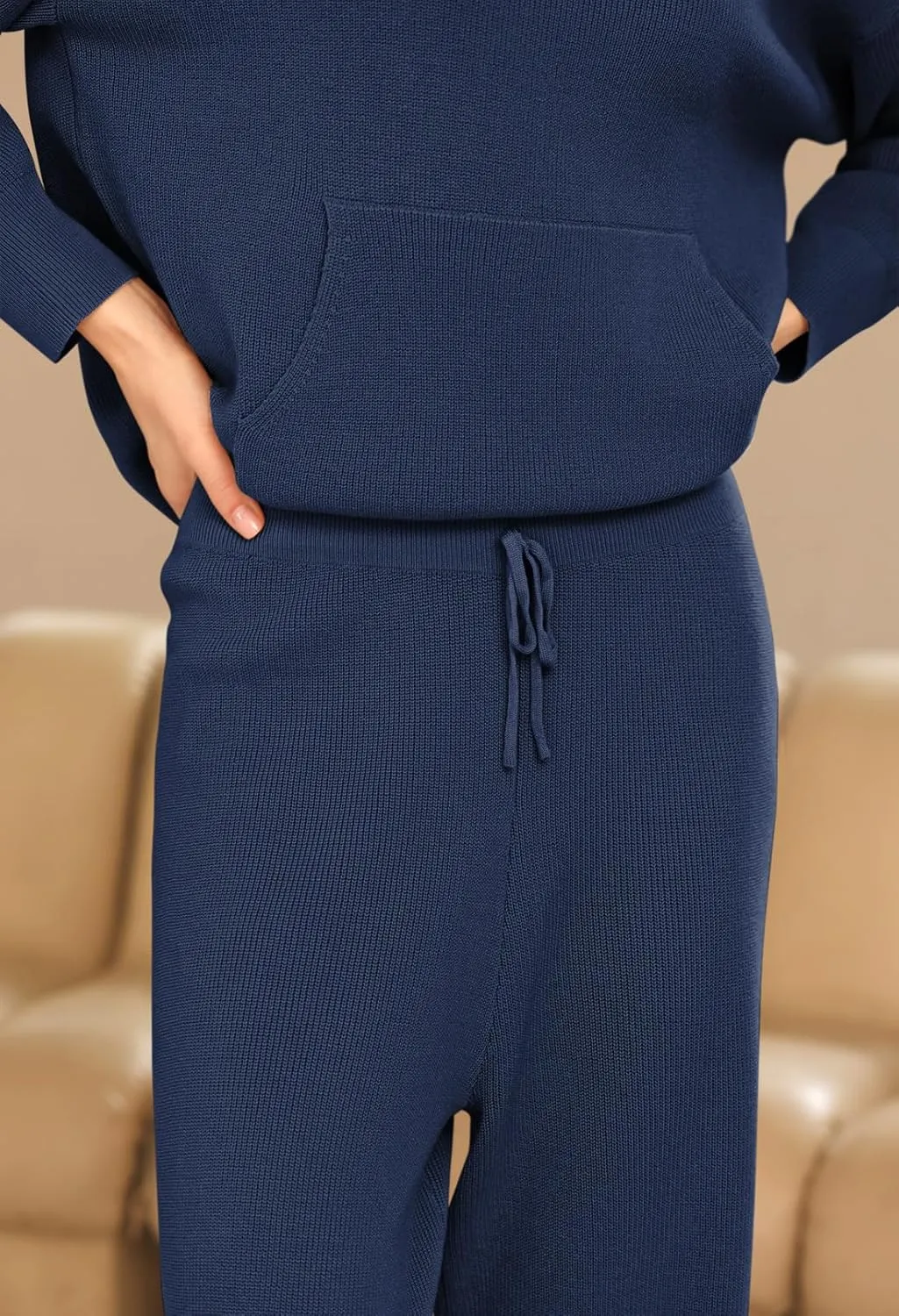 Pink Queen Sweater Set for Women Pullover Hoodie Matching Wide Leg Pants Loose Knitted Sweatsuit with Pocket