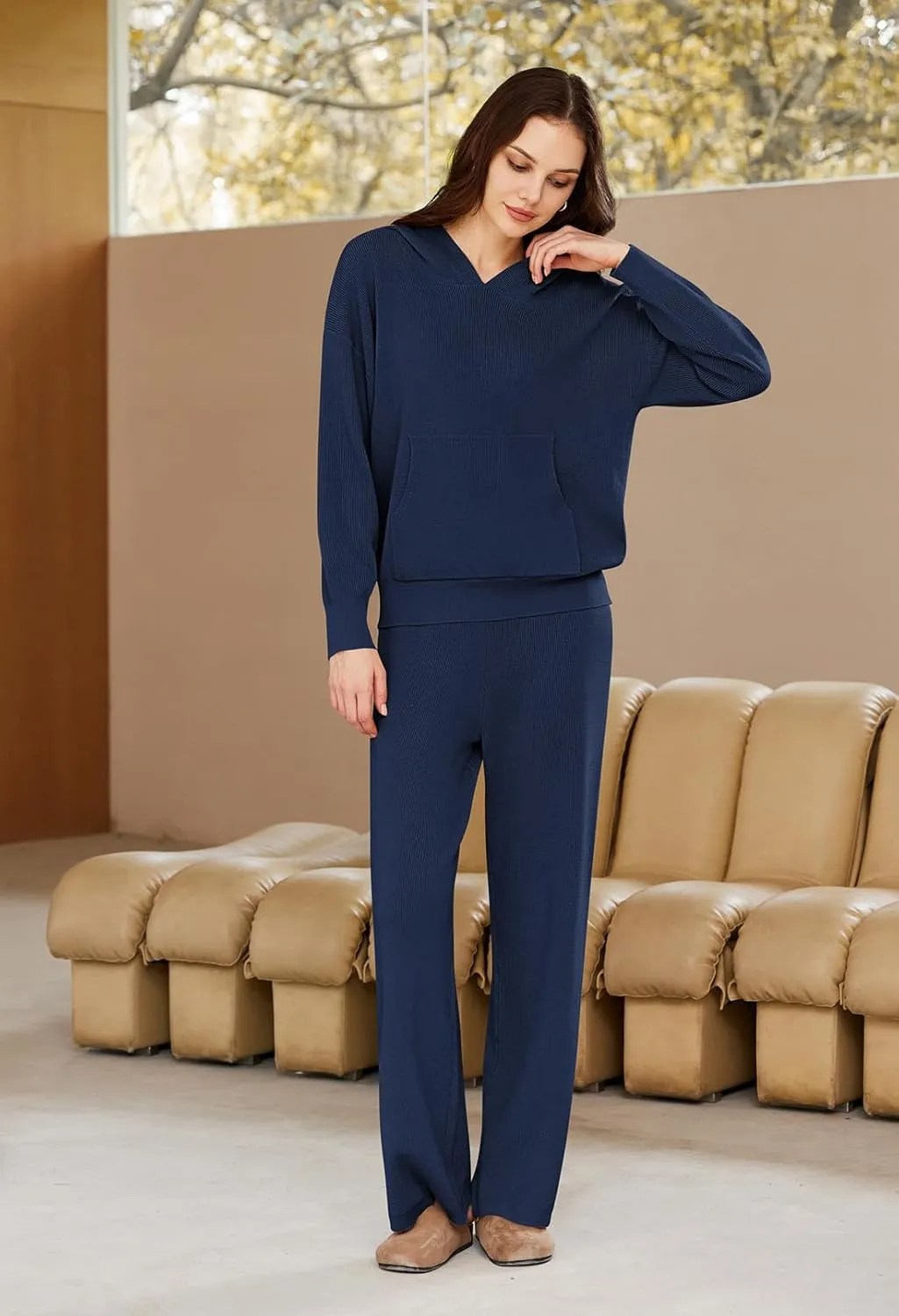 Pink Queen Sweater Set for Women Pullover Hoodie Matching Wide Leg Pants Loose Knitted Sweatsuit with Pocket