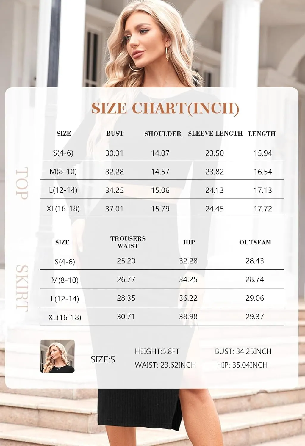 Pink Queen Women's 2 Piece Outfits Set Long Sleeve Crop Top Bodycon Slit Midi Skirt Sets Ribbed Knit Dress
