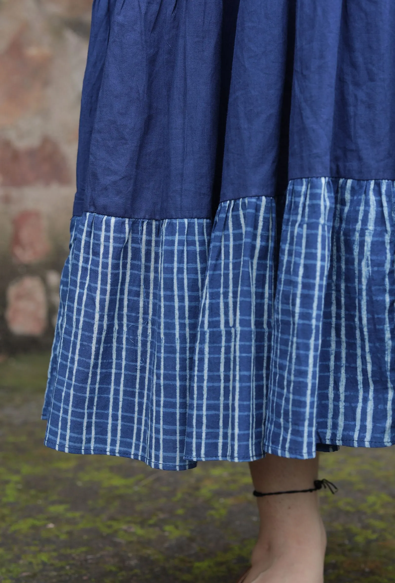 Preet Indigo Blue Tiered Dress With Gota Work