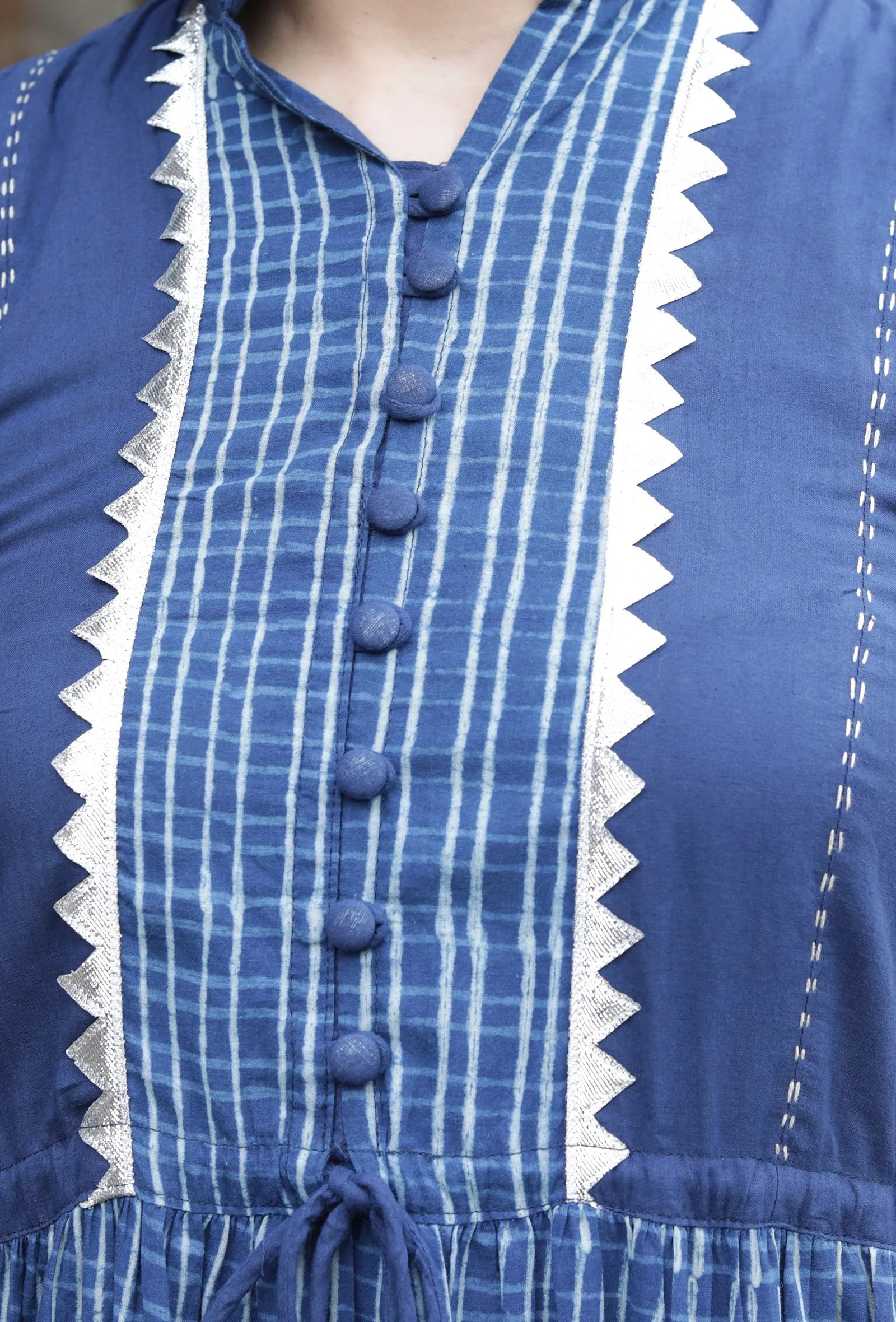 Preet Indigo Blue Tiered Dress With Gota Work