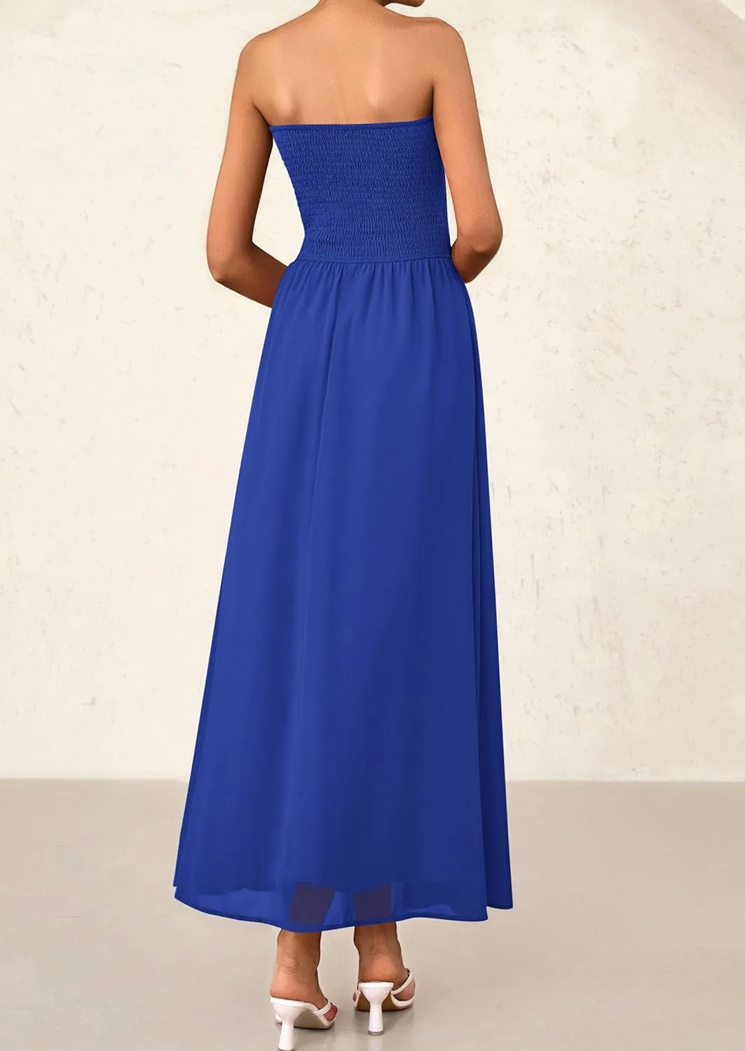 PRETTYGARDEN Women's Strapless Wedding Guest Dresses 2025 Summer Trendy Elegant Smocked Tube Top Maxi Long Flowy Sundress