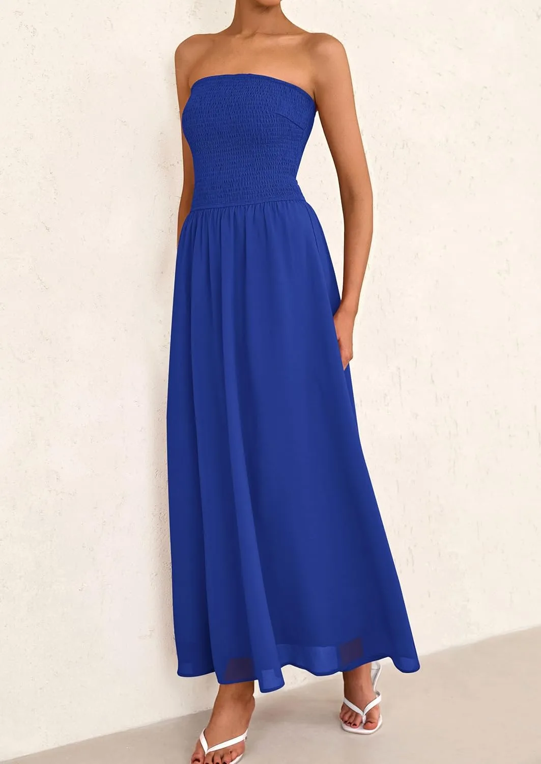 PRETTYGARDEN Women's Strapless Wedding Guest Dresses 2025 Summer Trendy Elegant Smocked Tube Top Maxi Long Flowy Sundress