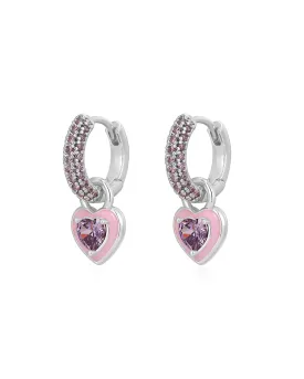 Puffy Heart Huggies- Pink- Silver