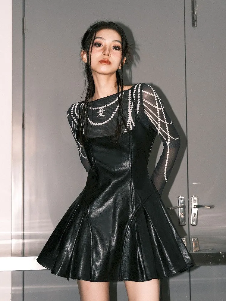 Puffy Leather Skirt Back Dress【s0000004767】