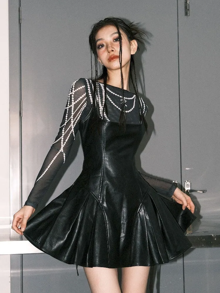 Puffy Leather Skirt Back Dress【s0000004767】