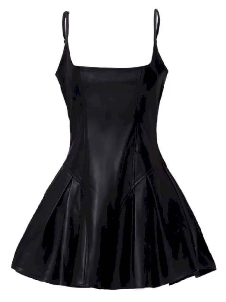 Puffy Leather Skirt Back Dress【s0000004767】