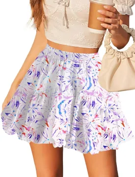 Rapbin Women Y2k Bubble Skirt Summer Pleated Puffy Short Skirt Ruffle Hem A Line Flared Balloon Skirts Streetwear