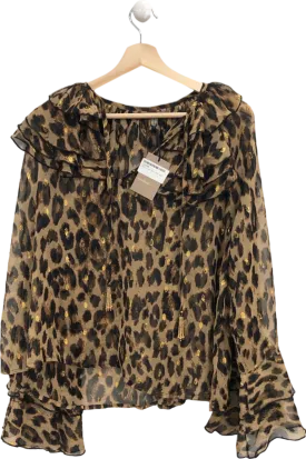 River Island Beige Leopard Print Sheer Ruffled Blouse UK 6