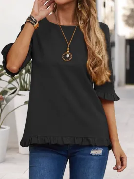 Ruffled Round Neck Half Sleeve Blouse