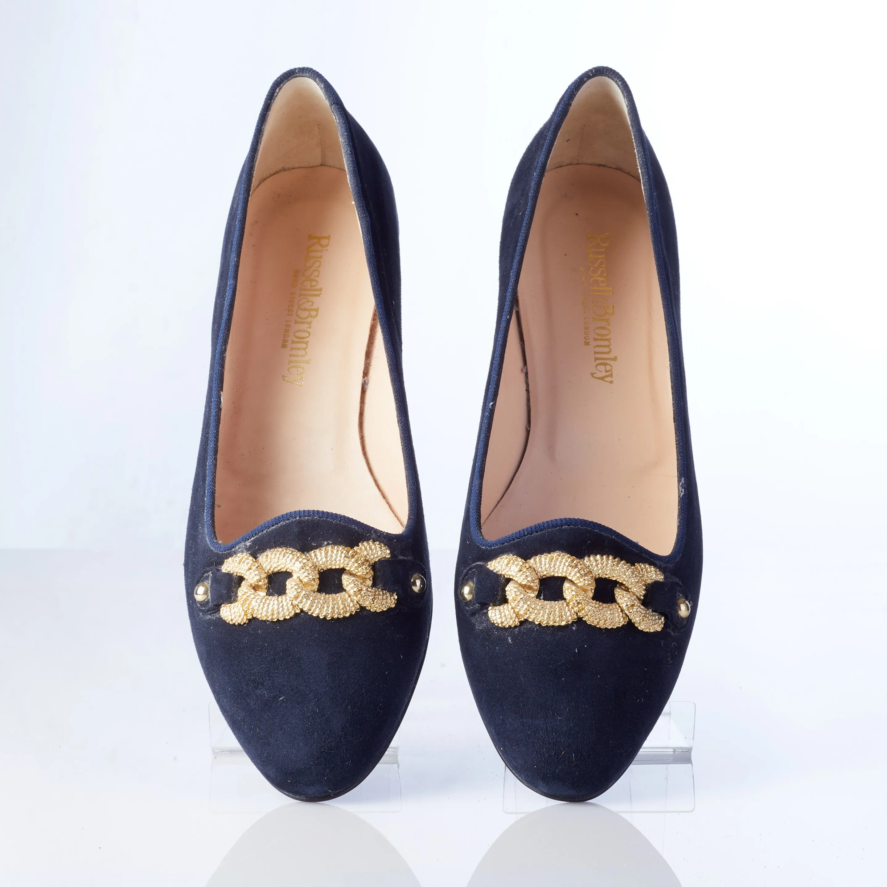 Russell and Bromley Blue Suede Flats with Gold Buckle Size 41