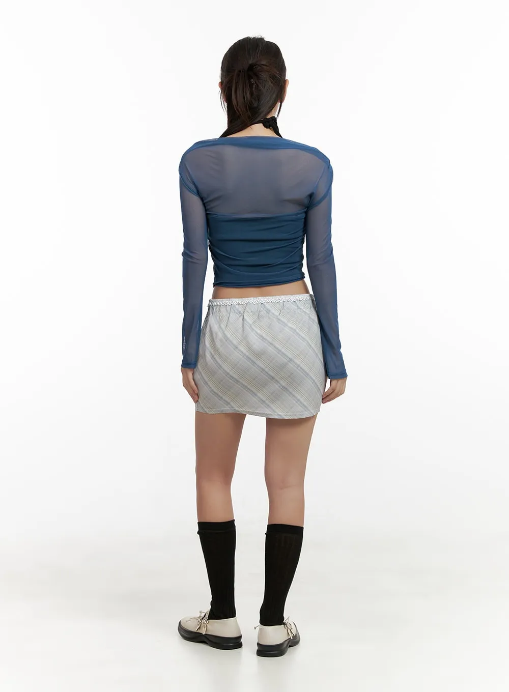 Sheer Boat Neck Long Sleeve Crop Top CL431