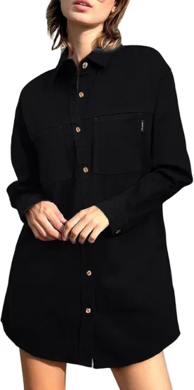 Sidefeel Women's Collared Denim Dress Casual Long Sleeve Button Down Jean Shirt Dresses with Pockets