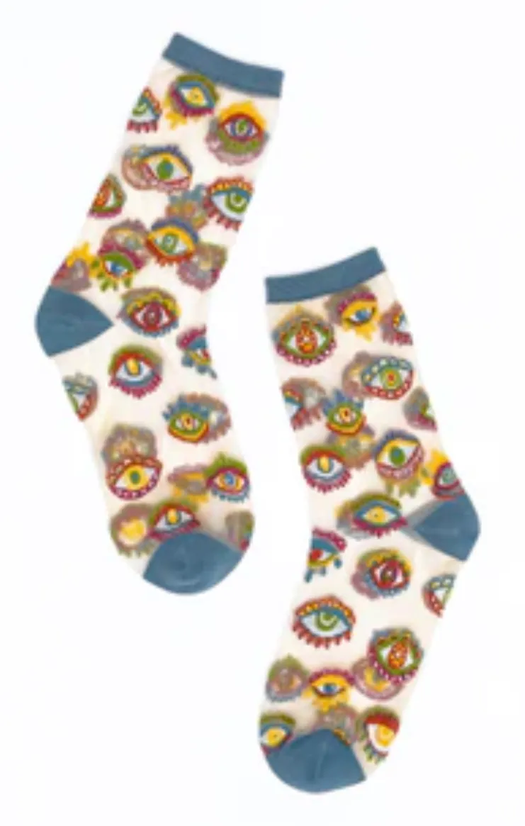 Sock Candy Evil Eye Sheer Crew Sock