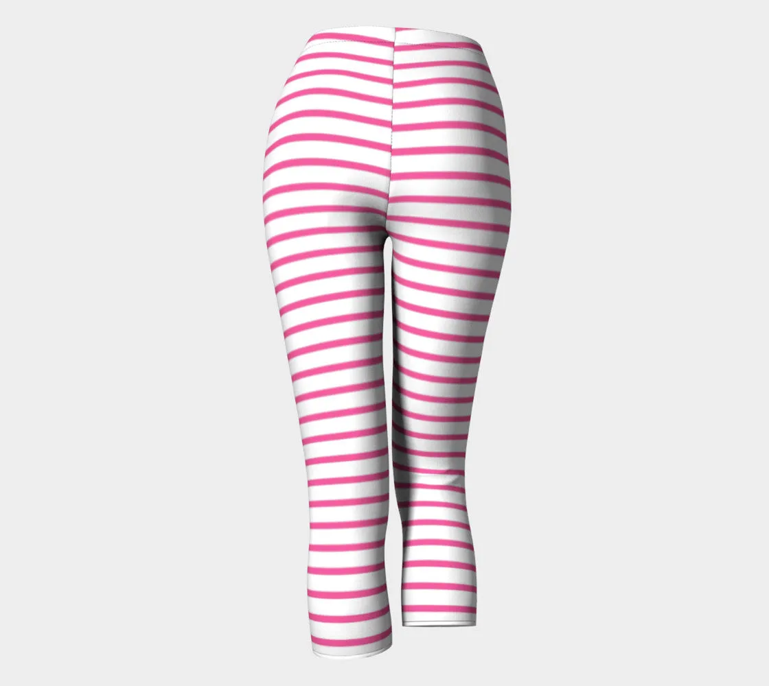 Striped Adult Capris - Pink on White