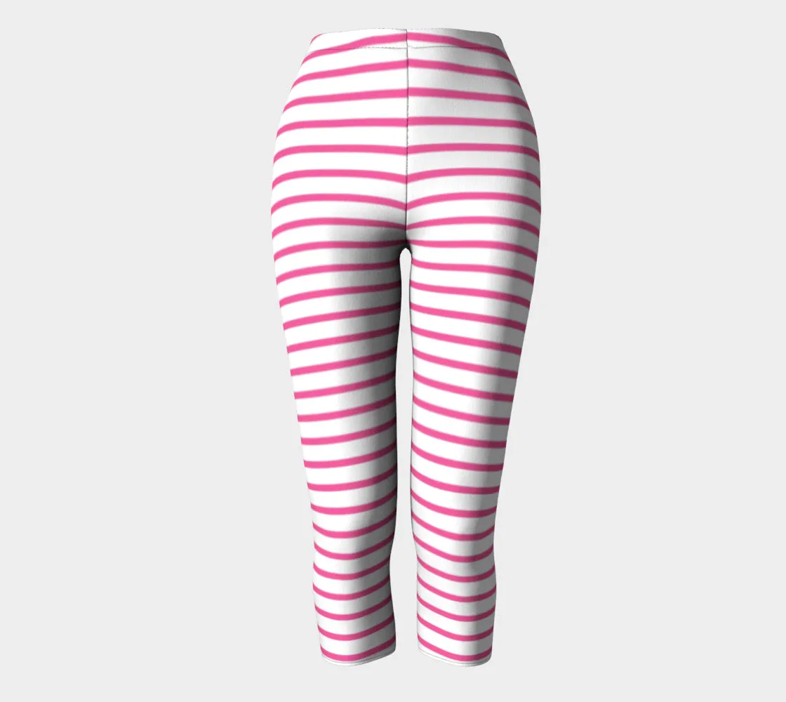 Striped Adult Capris - Pink on White