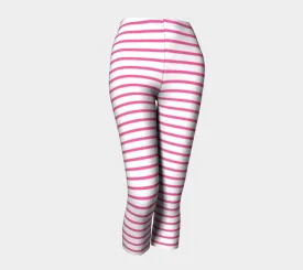 Striped Adult Capris - Pink on White