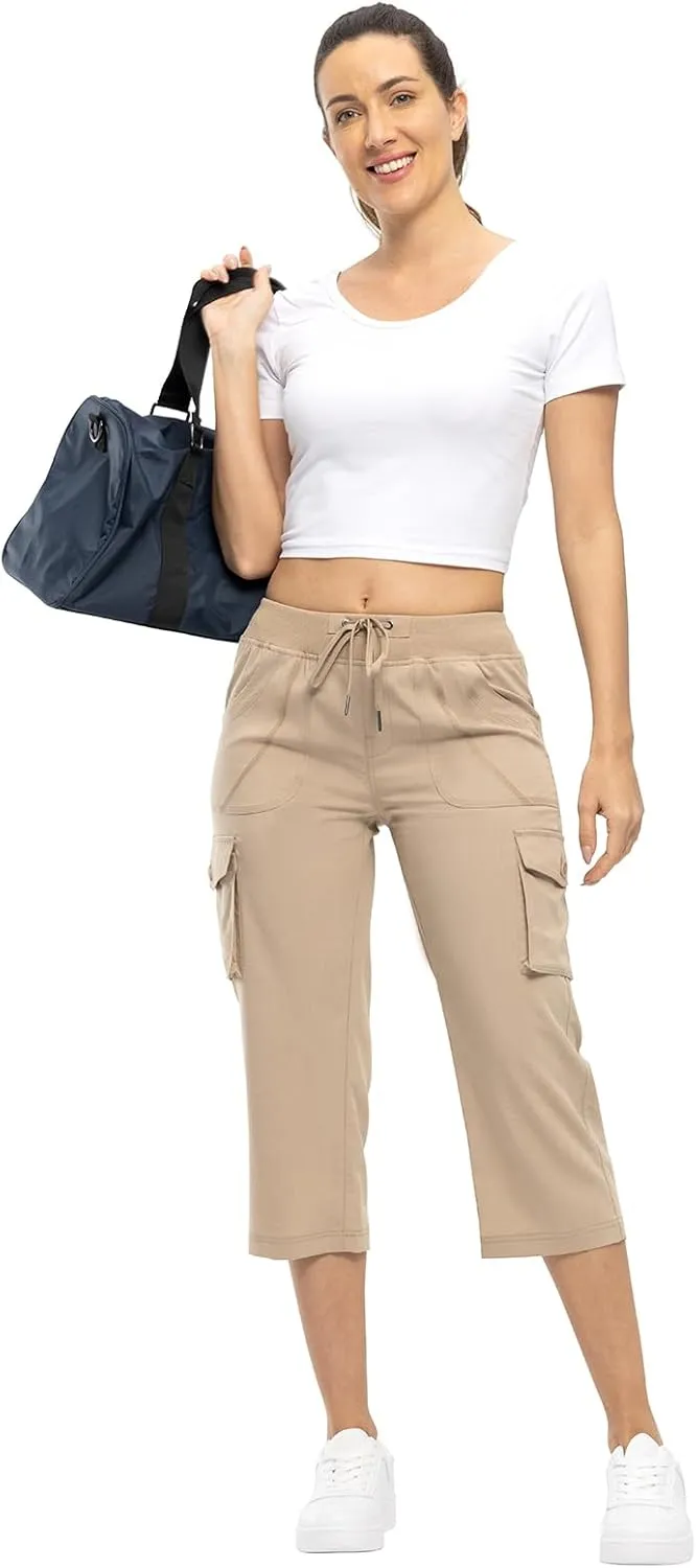 TBMPOY Womens Cargo Capris Lightweight Hiking Pants 6 Pockets Quick Dry Casual Outdoor Trip Loose Shorts Cropped Cotton