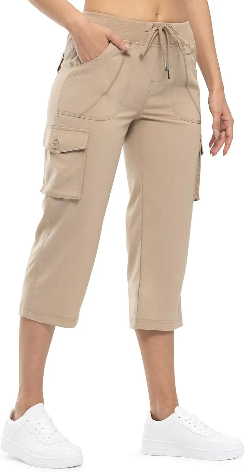 TBMPOY Womens Cargo Capris Lightweight Hiking Pants 6 Pockets Quick Dry Casual Outdoor Trip Loose Shorts Cropped Cotton
