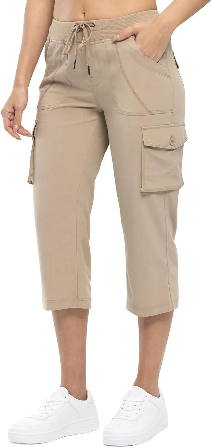 TBMPOY Womens Cargo Capris Lightweight Hiking Pants 6 Pockets Quick Dry Casual Outdoor Trip Loose Shorts Cropped Cotton