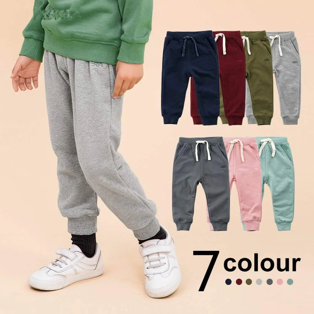 Toddler Baby Boys Girls Sweeatpants Cotton Pure Color Bear Active Jogger Pants with Drawstring 1-6T
