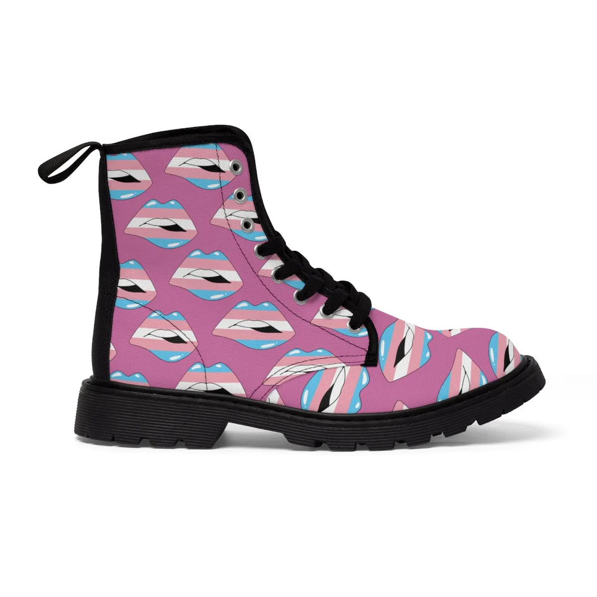 Transgender Flag Kisses LGBTQ Pink Canvas Boots Unisex Size