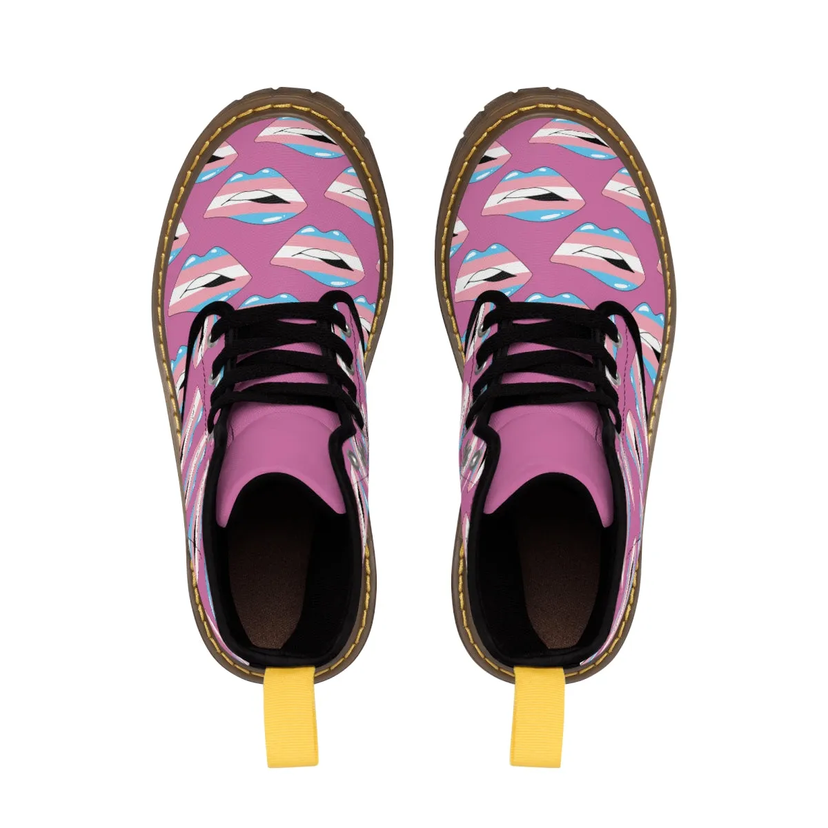 Transgender Flag Kisses LGBTQ Pink Canvas Boots Unisex Size