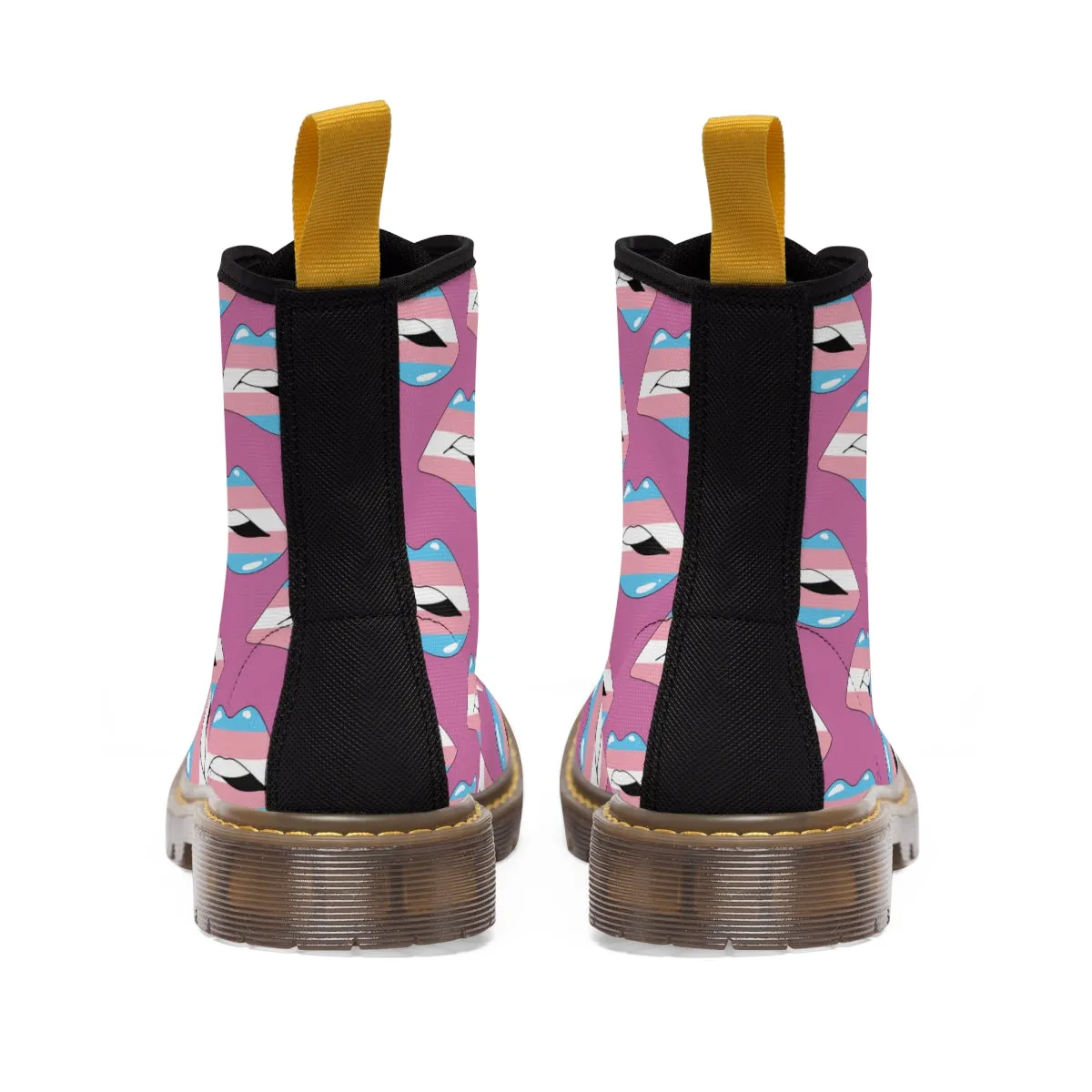 Transgender Flag Kisses LGBTQ Pink Canvas Boots Unisex Size
