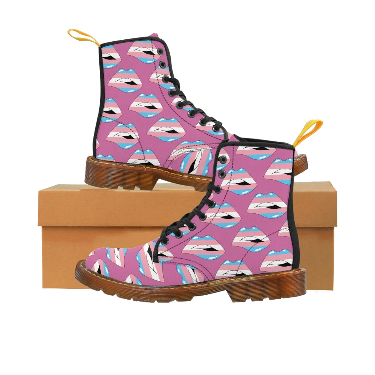 Transgender Flag Kisses LGBTQ Pink Canvas Boots Unisex Size