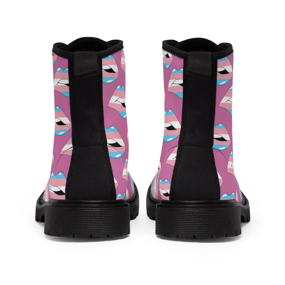 Transgender Flag Kisses LGBTQ Pink Canvas Boots Unisex Size
