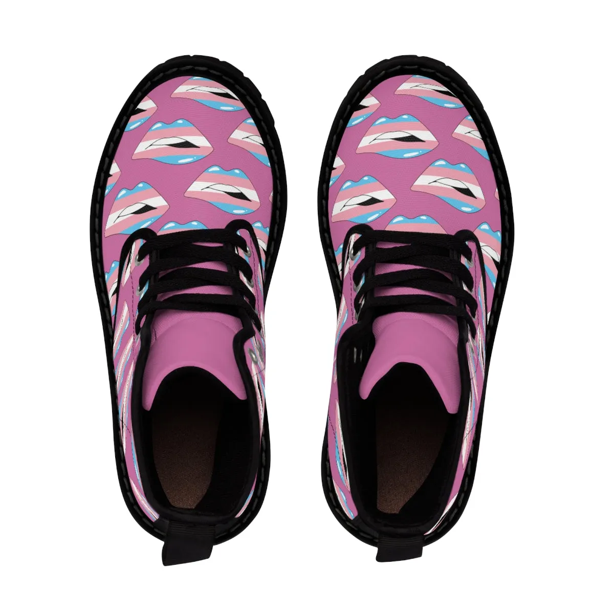 Transgender Flag Kisses LGBTQ Pink Canvas Boots Unisex Size