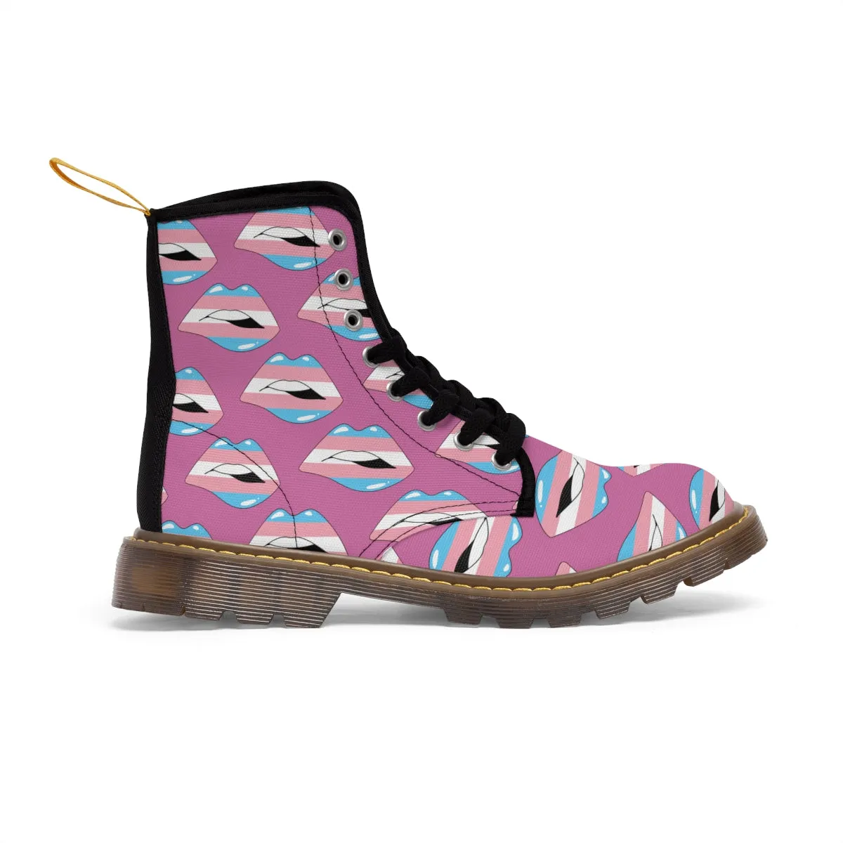 Transgender Flag Kisses LGBTQ Pink Canvas Boots Unisex Size