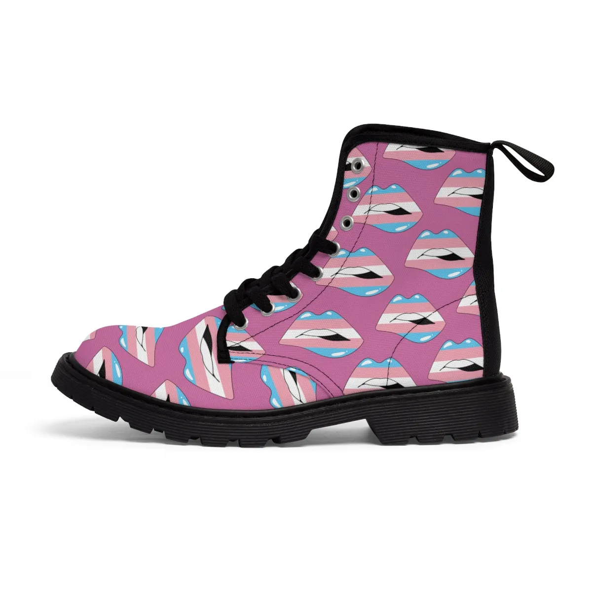 Transgender Flag Kisses LGBTQ Pink Canvas Boots Unisex Size