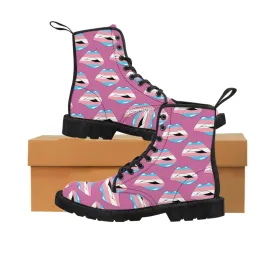 Transgender Flag Kisses LGBTQ Pink Canvas Boots Unisex Size