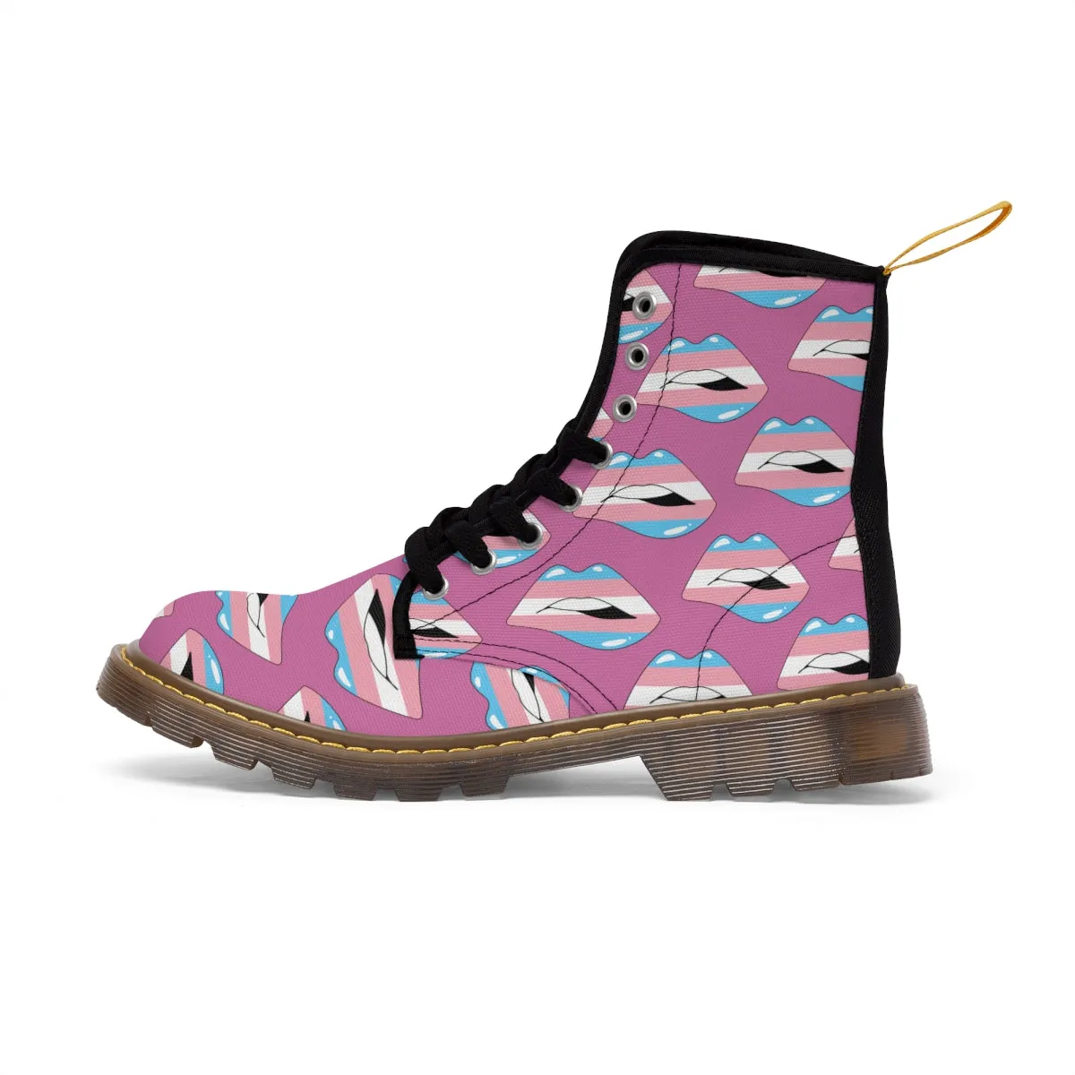 Transgender Flag Kisses LGBTQ Pink Canvas Boots Unisex Size