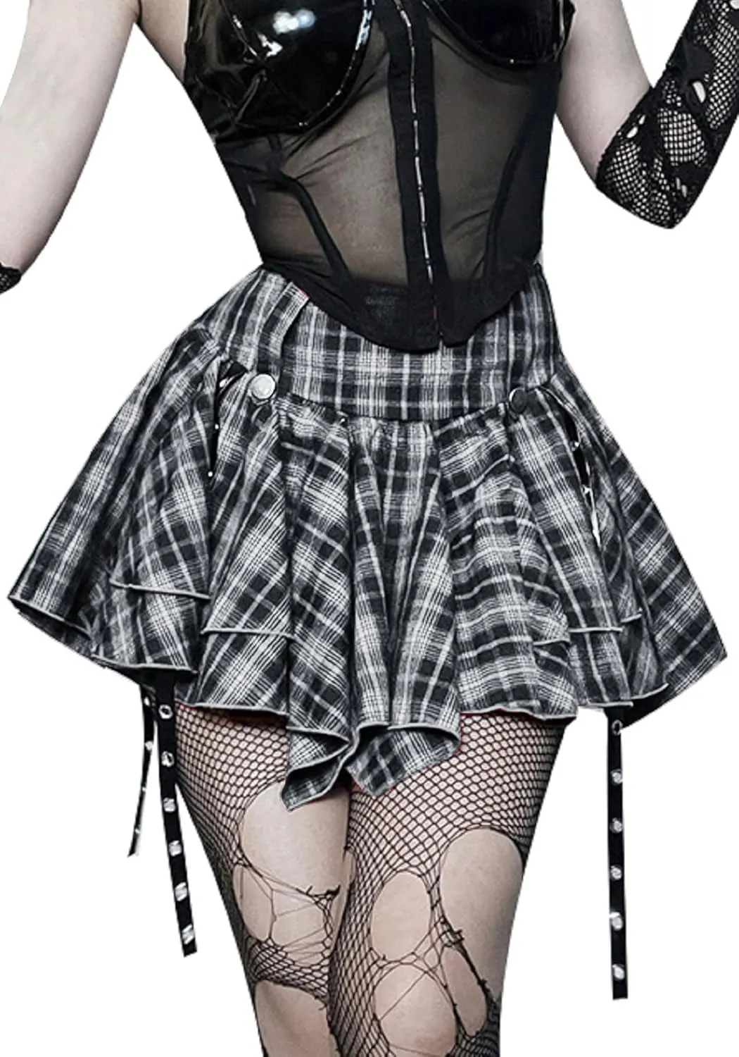 TSMNZMU Womens Punk Plaid Skirt Gothic Pleated Mini Skirts A Line Grunge Harajuku Half Skirted Y2K Emo Checkered Skirt