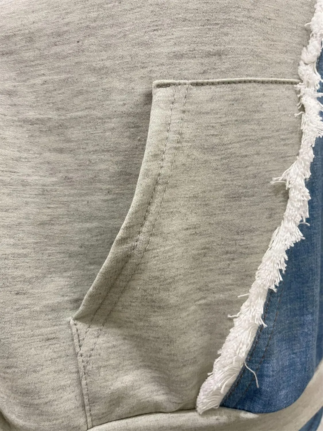 Two Piece Outfits for Women Long Sleeve Casual Hoodie Sweatshirt Pants Set with Pockets Patchwork Denim Sweatsuits