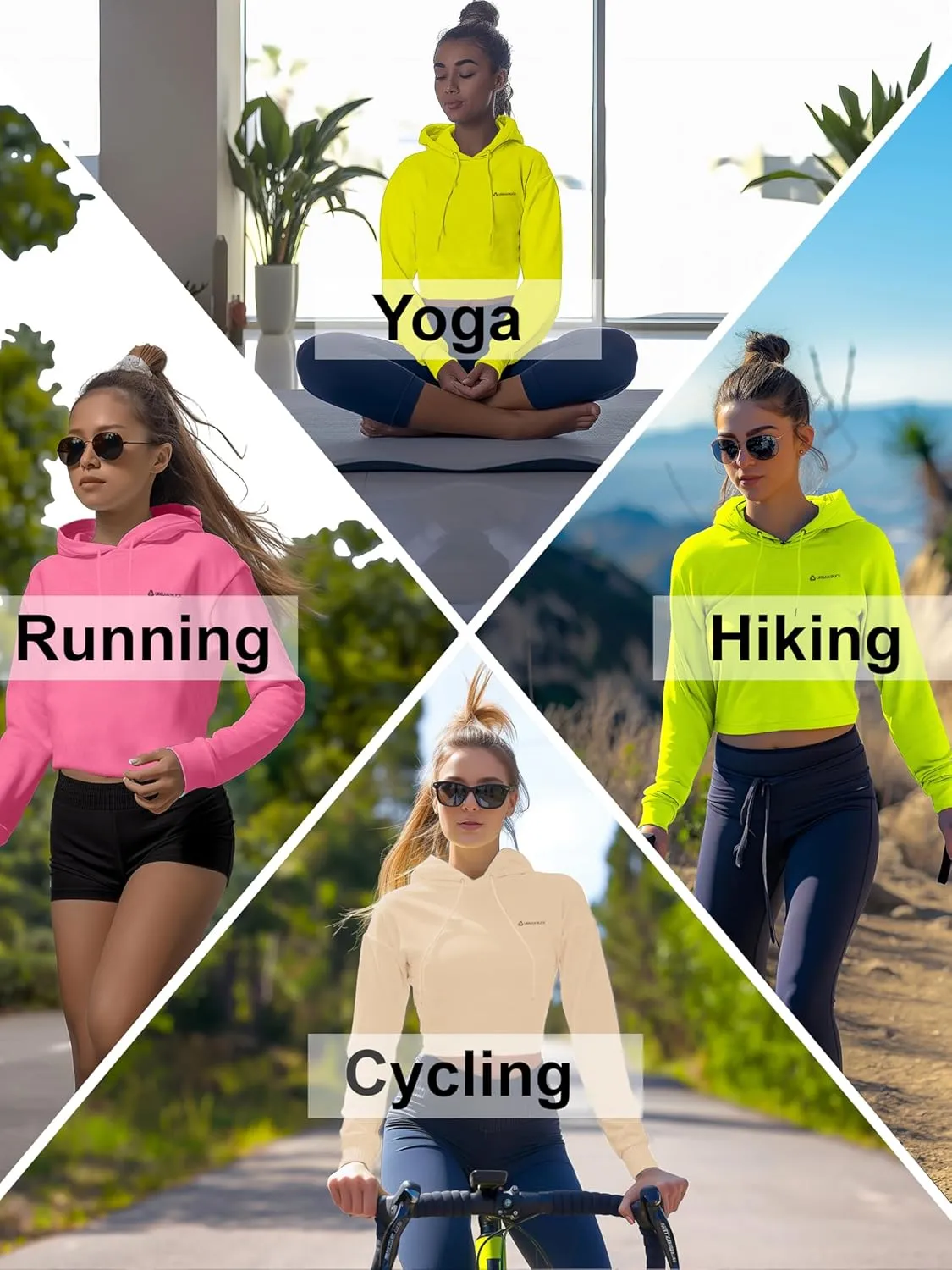 URBAN BUCK Neon Crop Top Hoodie For Women - Lightweight Long Sleeve Cropped Pullover Sweatshirt For Workout & Running
