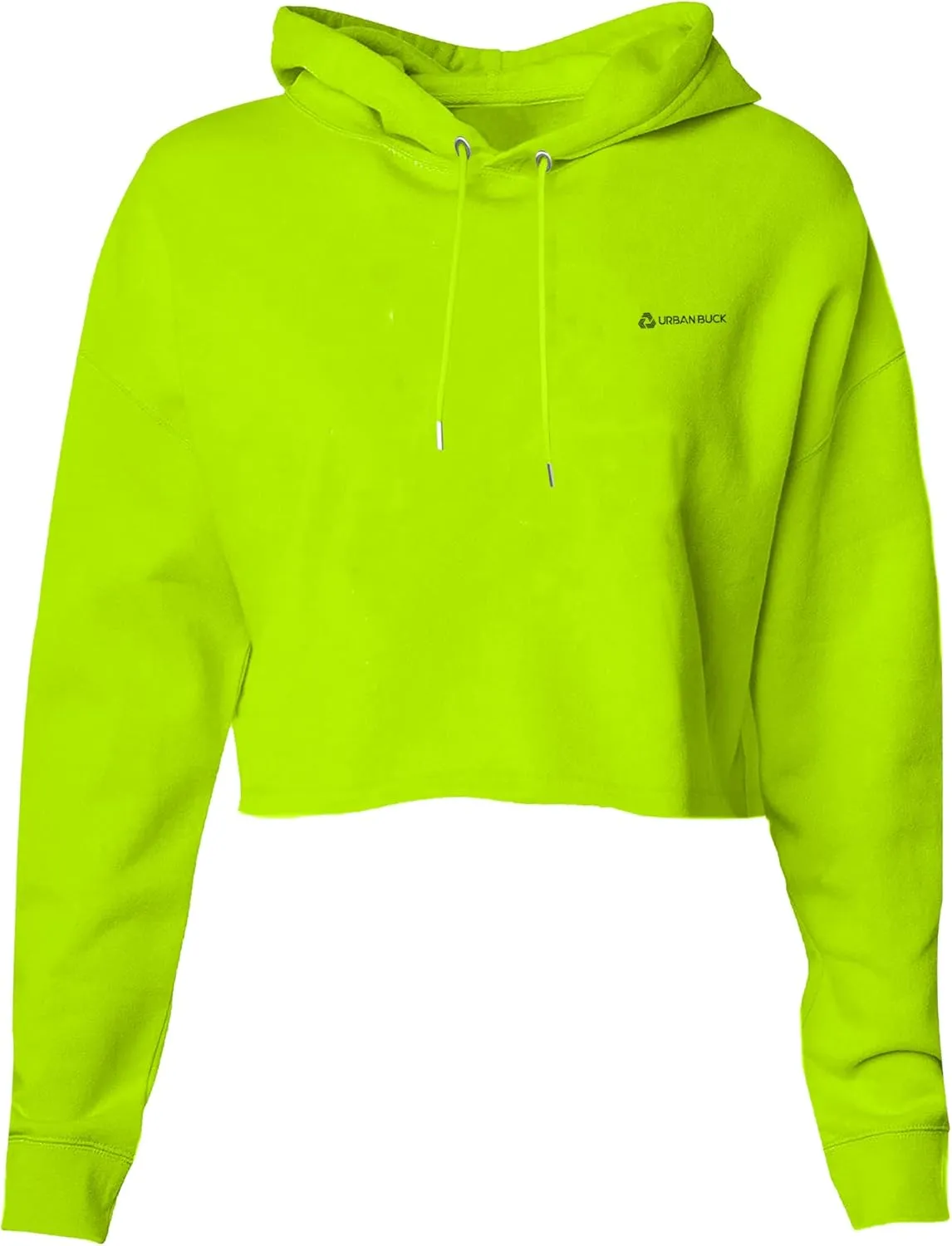 URBAN BUCK Neon Crop Top Hoodie For Women - Lightweight Long Sleeve Cropped Pullover Sweatshirt For Workout & Running