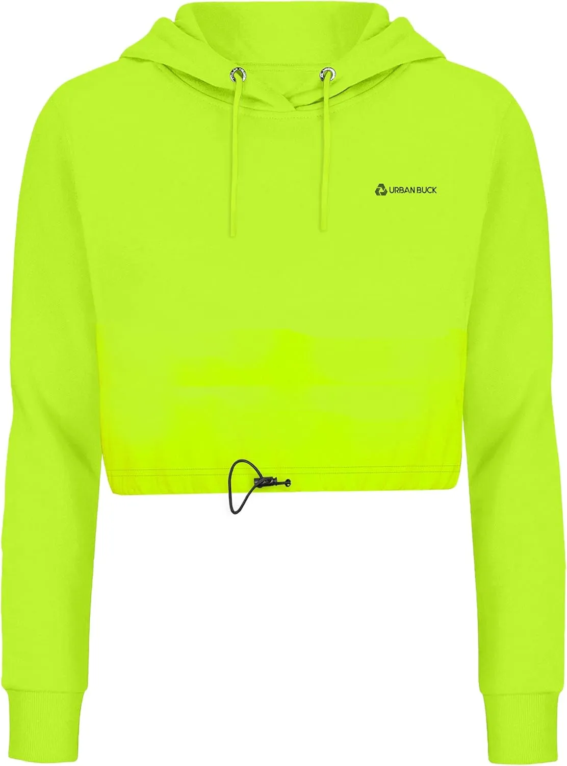 URBAN BUCK Neon Crop Top Hoodie For Women - Lightweight Long Sleeve Cropped Pullover Sweatshirt For Workout & Running