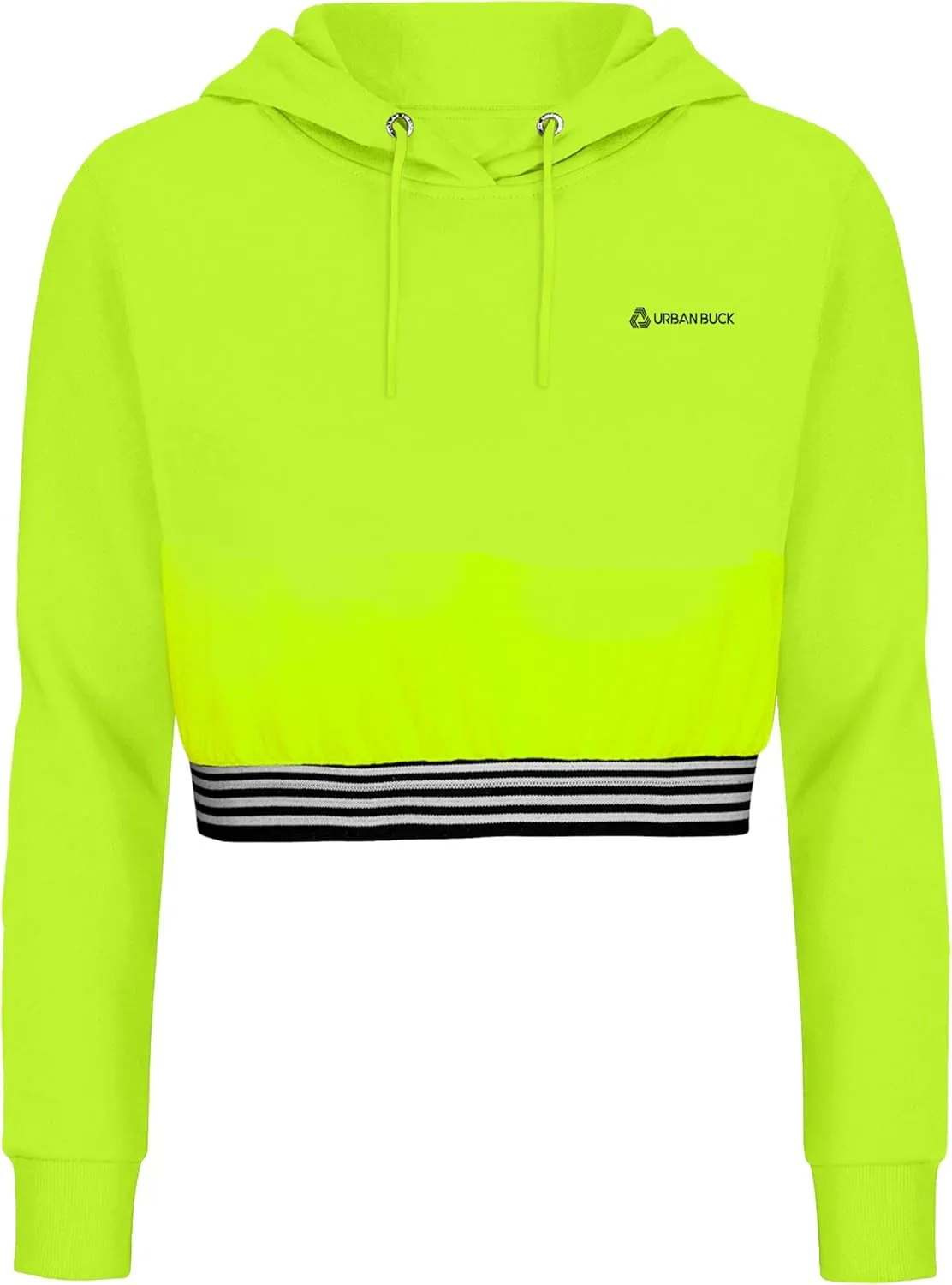 URBAN BUCK Neon Crop Top Hoodie For Women - Lightweight Long Sleeve Cropped Pullover Sweatshirt For Workout & Running