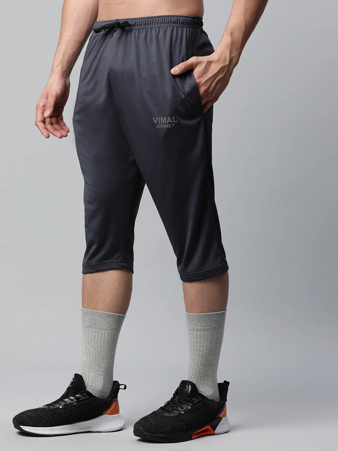 Vimal Jonney Dryfit Solid Grey 3/4th Capri for Men