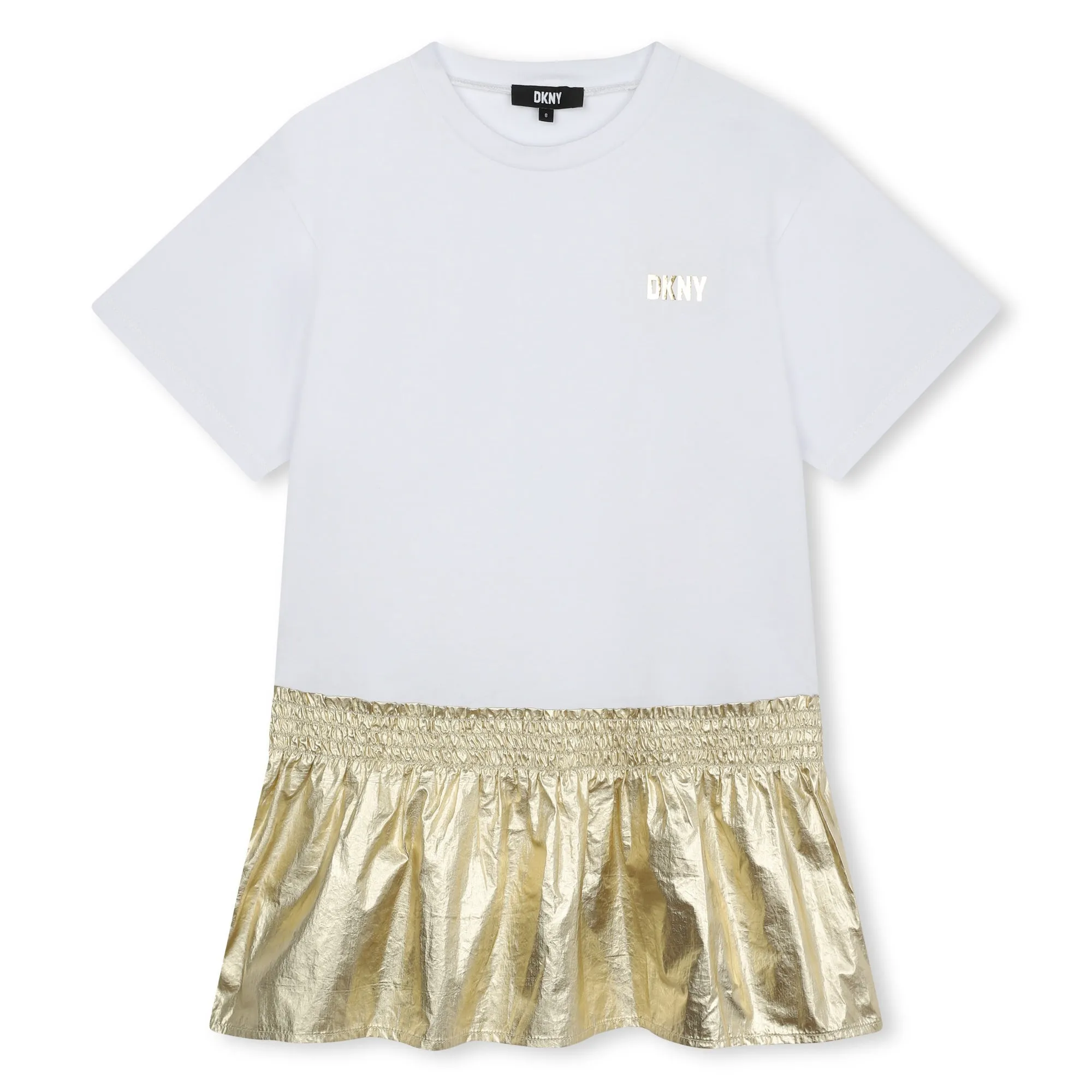 White and Gold Jersey Drop Waist Dress