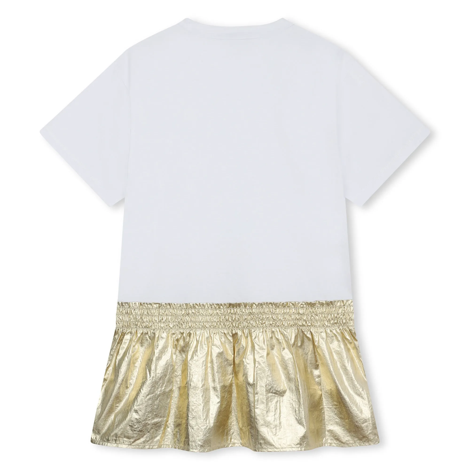 White and Gold Jersey Drop Waist Dress