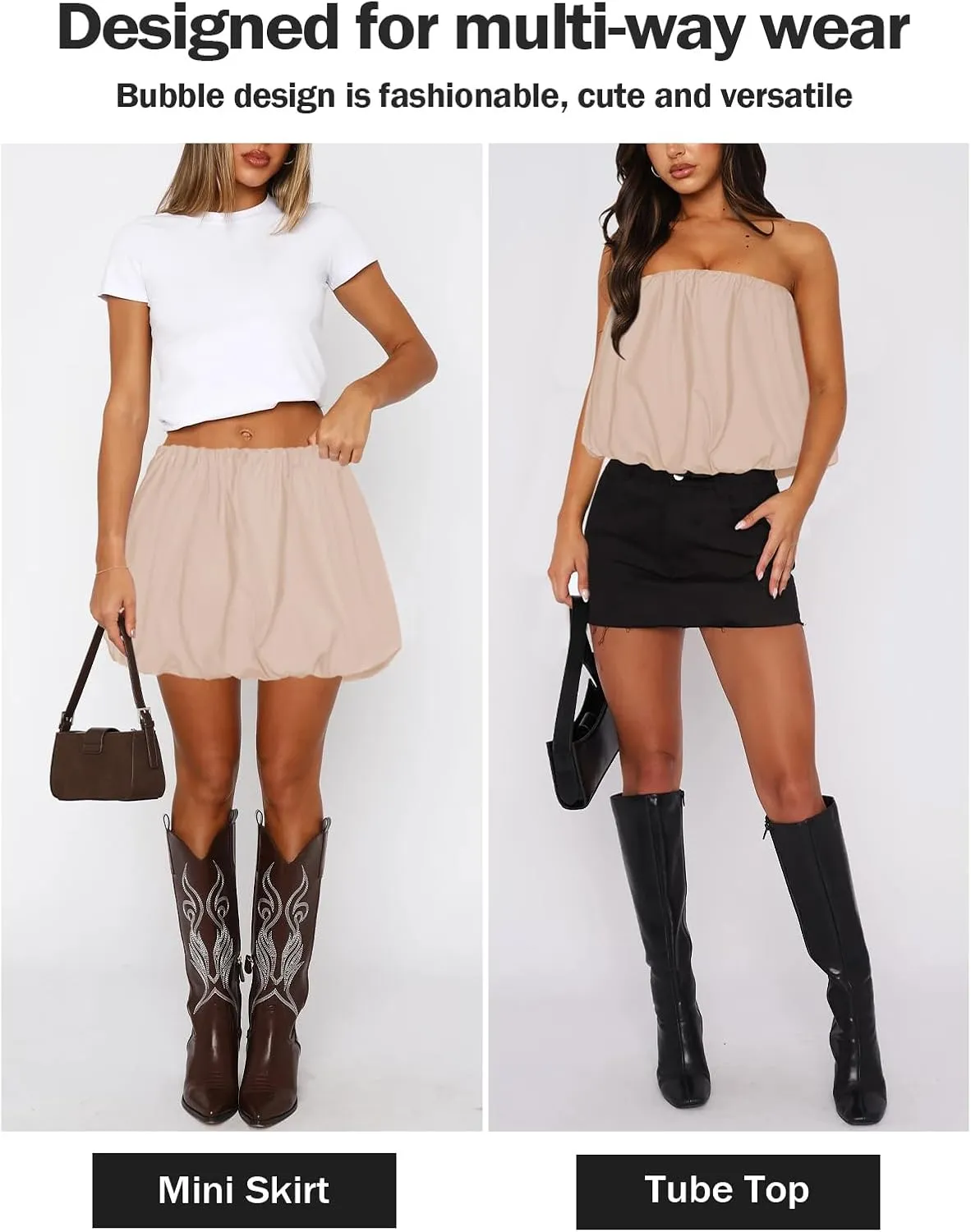 Women's Bubble Skirt with Elastic Waistband Sexy Bubble Top Casual Y2K Mini Puffy Balloon Skirts Going Out Cute Club Short