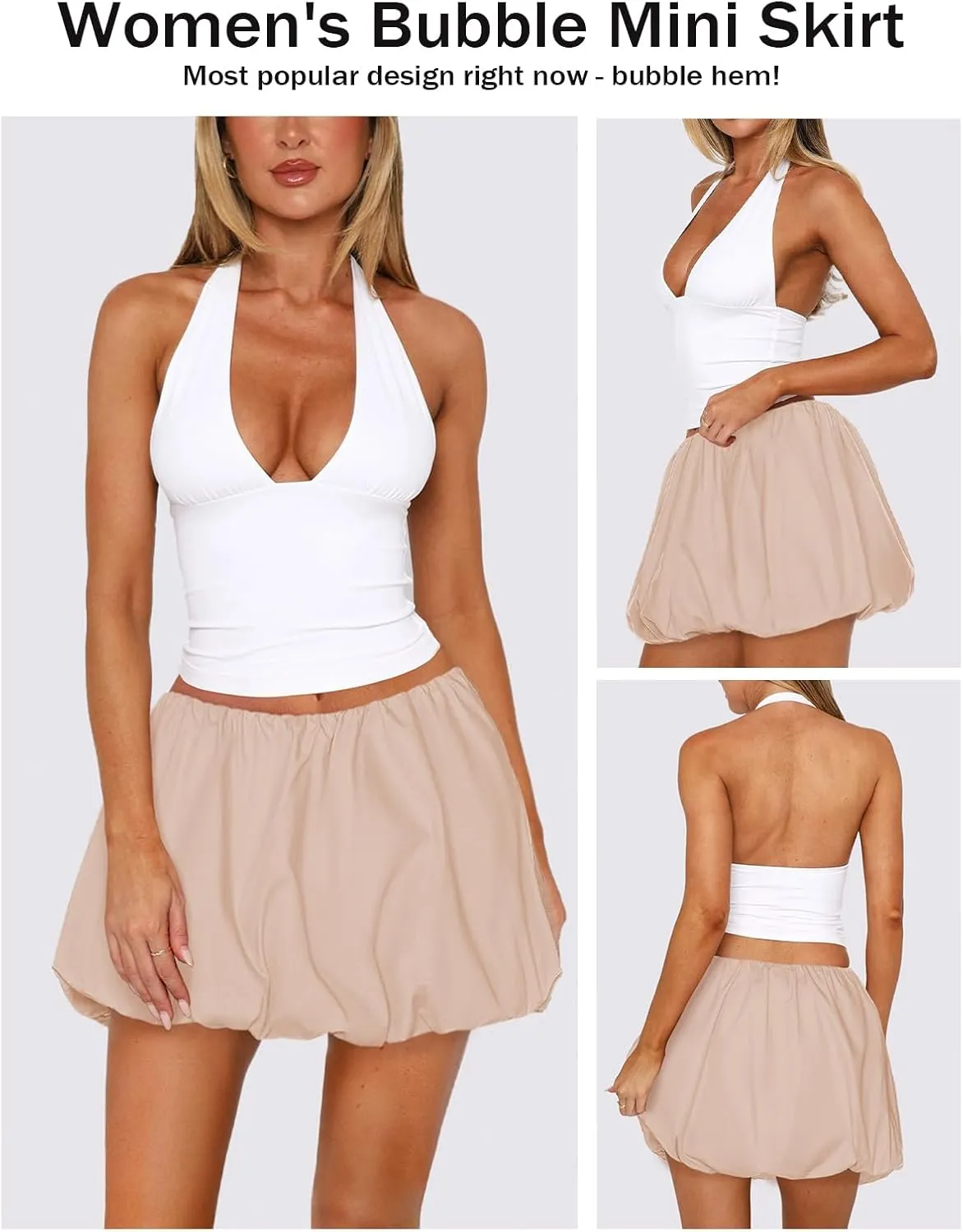Women's Bubble Skirt with Elastic Waistband Sexy Bubble Top Casual Y2K Mini Puffy Balloon Skirts Going Out Cute Club Short