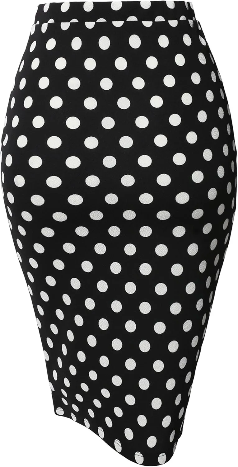 Women's Fitted Stretch Printed High Waist Midi Pencil Skirt